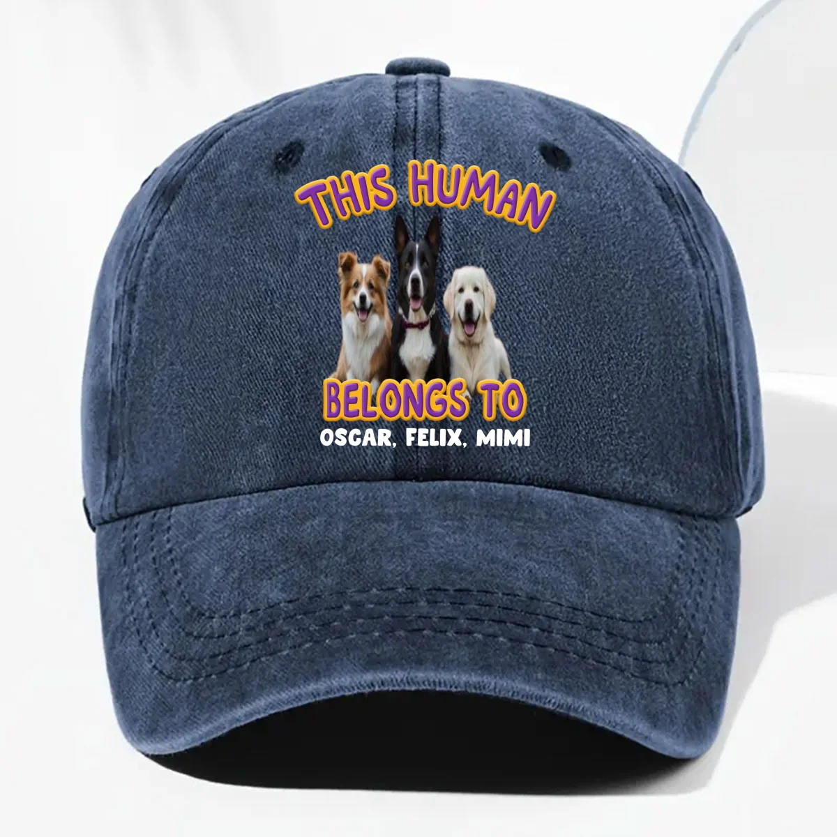 This Human Belongs To Lovely Dog Photo - Personalized Custom Vintage Washed Denim Cap - Image 7