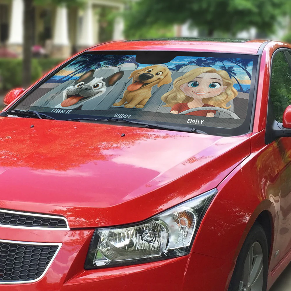 Trip With My Dogs - Personalized Car Sunshade - Image 4
