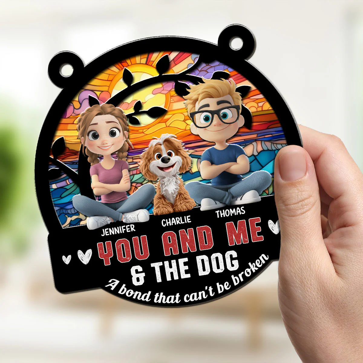 You Me And The Dog - Personalized Custom Suncatcher - Image 3